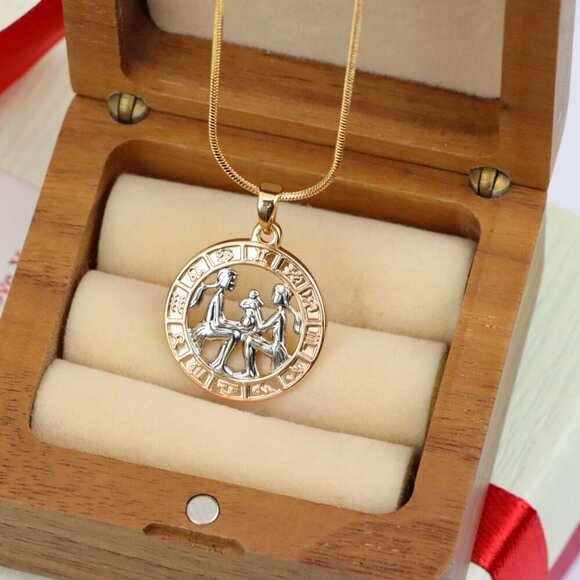 "Rose Gold Gemini Zodiac Pendant with Twin Motif and Symbol Circle, XPPT1447 - Picture 7 of 13